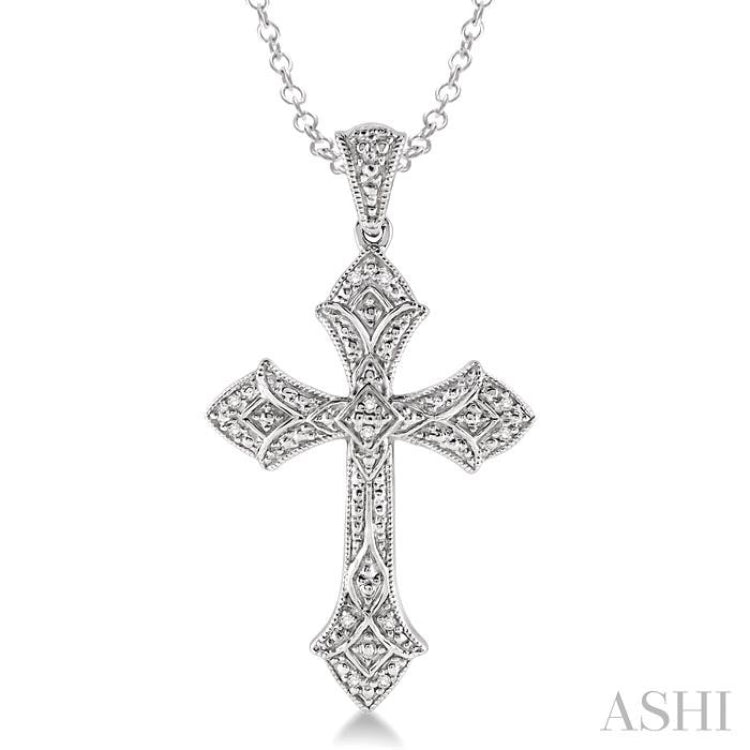 1/20 Ctw Single Cut Diamond Cross Pendant in Sterling Silver with Chain 1/20 Ctw Single Cut Diamond Cross Pendant in Sterling Silver with Chain