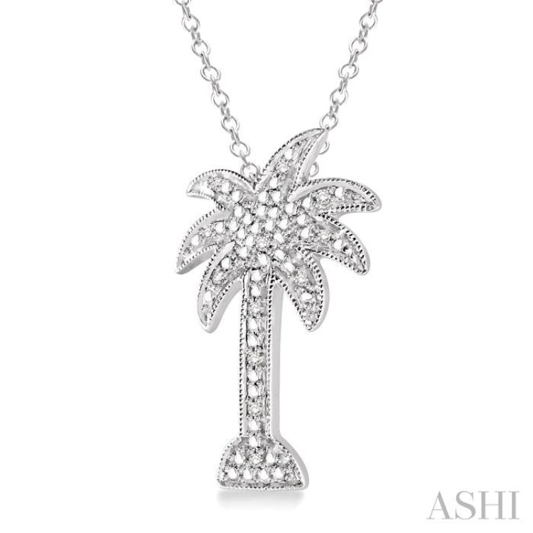 1/20 Ctw Single Cut Diamond Palm Tree Pendant in Sterling Silver with Chain 1/20 Ctw Single Cut Diamond Palm Tree Pendant in Sterling Silver with Chain
