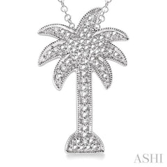 1/20 Ctw Single Cut Diamond Palm Tree Pendant in Sterling Silver with Chain 1/20 Ctw Single Cut Diamond Palm Tree Pendant in Sterling Silver with Chain