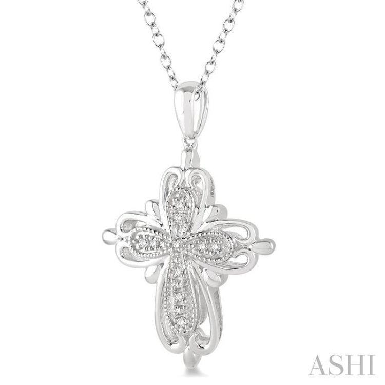 1/20 Ctw Round Cut Diamond Cross Pendant in Sterling Silver with Chain 1/20 Ctw Round Cut Diamond Cross Pendant in Sterling Silver with Chain