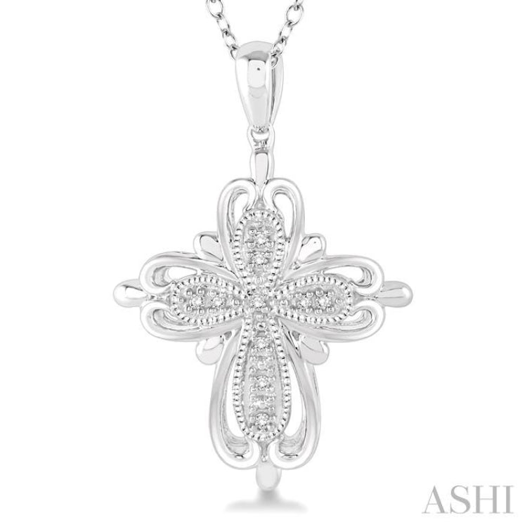 1/20 Ctw Round Cut Diamond Cross Pendant in Sterling Silver with Chain 1/20 Ctw Round Cut Diamond Cross Pendant in Sterling Silver with Chain