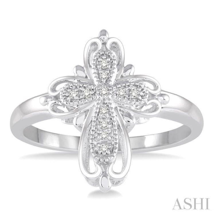 1/20 ctw Round Cut Diamond Cross Ring in Sterling Silver 1/20 ctw Round Cut Diamond Cross Ring in Sterling Silver