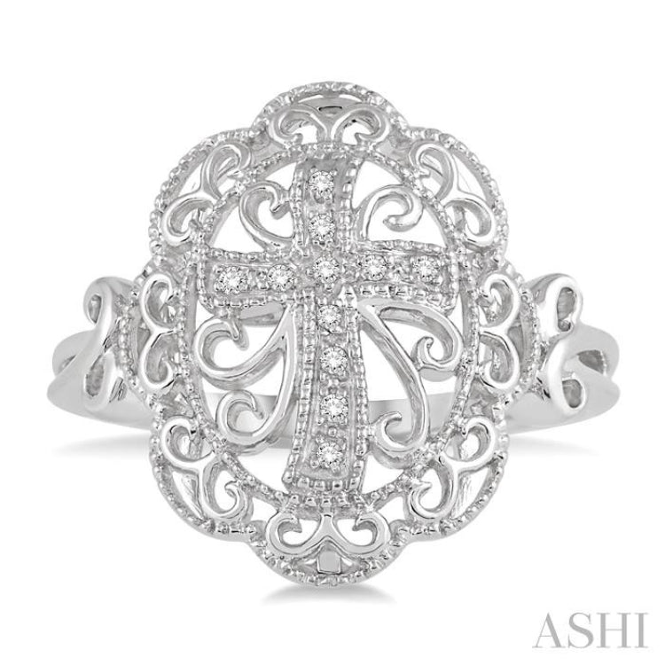 1/20 ctw Round Cut Diamond Cross In Oval Ring in Sterling Silver 1/20 ctw Round Cut Diamond Cross In Oval Ring in Sterling Silver
