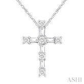 1/20 Ctw Round Cut Diamond Cross Pendant in 10K White Gold with Chain