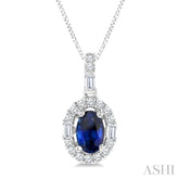 6x4 MM Oval Shape Sapphire and 1/4 Ctw Diamond Precious Pendant in 14K White Gold with Chain