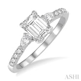 3/8 Ctw Emerald Shape Pear & Round Cut Diamond Semi-Mount Engagement Ring in 14K White Gold