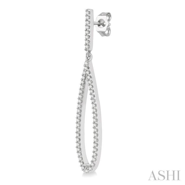 1/3 Ctw Open Pear Shape Round Cut Diamond Long Earring in 14K White Gold 1/3 Ctw Open Pear Shape Round Cut Diamond Long Earring in 14K White Gold