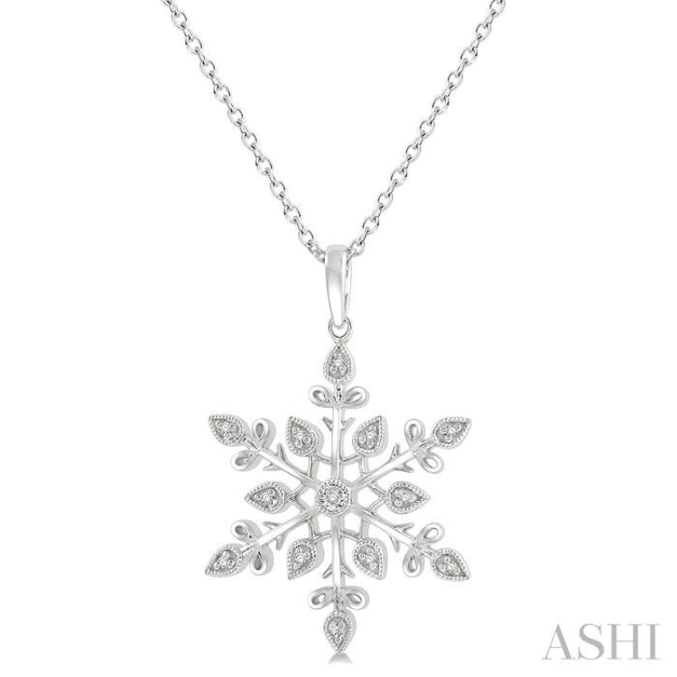 1/20 Ctw Snowflake Lattice Round Cut Diamond Pendant With Chain in Sterling Silver 1/20 Ctw Snowflake Lattice Round Cut Diamond Pendant With Chain in Sterling Silver