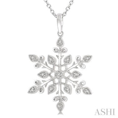 1/20 Ctw Snowflake Lattice Round Cut Diamond Pendant With Chain in Sterling Silver 1/20 Ctw Snowflake Lattice Round Cut Diamond Pendant With Chain in Sterling Silver