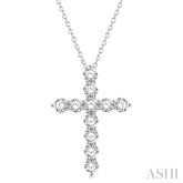 4 Ctw Round Cut Diamond Cross Pendant in 14K White Gold with Chain