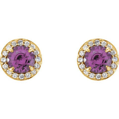 14K Yellow 5 mm Natural Amethyst & 1/8 CTW Natural Diamond Earrings 14K Yellow 5 mm Natural Amethyst & 1/8 CTW Natural Diamond Earrings