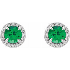 14K White 5 mm Lab-Grown Emerald & 1/8 CTW Natural Diamond Earrings 14K White 5 mm Lab-Grown Emerald & 1/8 CTW Natural Diamond Earrings