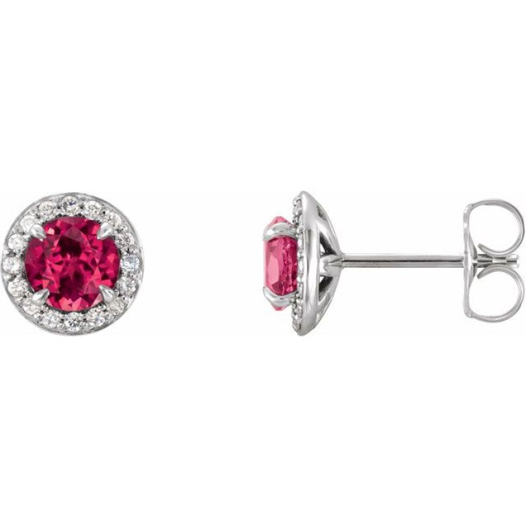 14K White 5 mm Lab-Grown Ruby & 1/8 CTW Natural Diamond Earrings 14K White 5 mm Lab-Grown Ruby & 1/8 CTW Natural Diamond Earrings