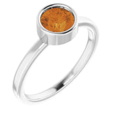 14K White 6 mm Natural Citrine Ring