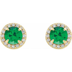 14K Yellow 3.5 mm Lab-Grown Emerald & 1/8 CTW Natural Diamond Earrings 14K Yellow 3.5 mm Lab-Grown Emerald & 1/8 CTW Natural Diamond Earrings