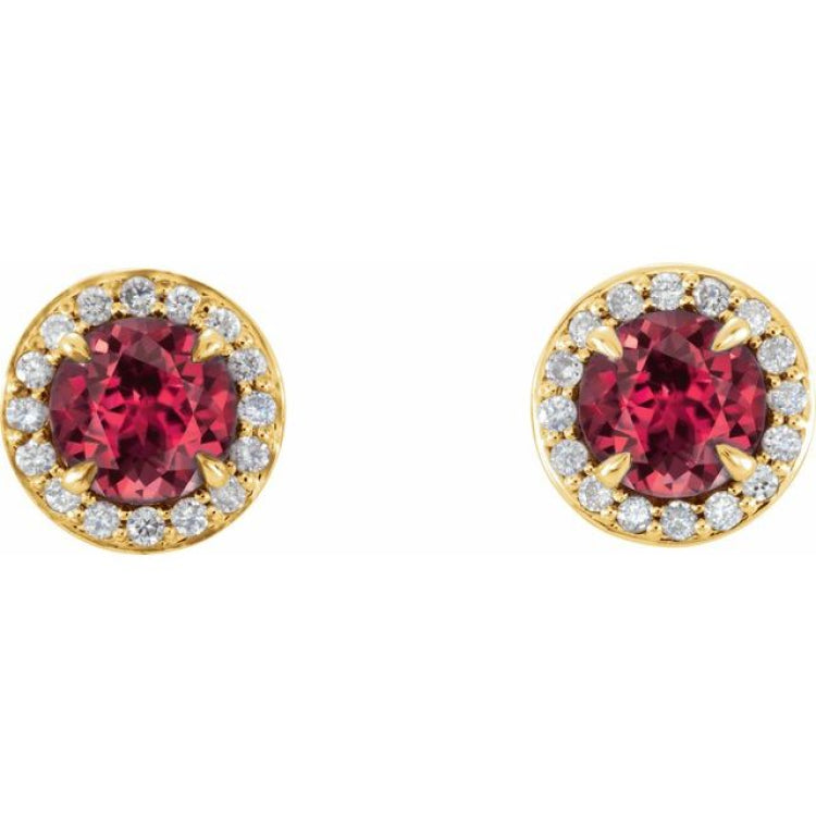 14K Yellow 4 mm Lab-Grown Ruby & 1/10 CTW Natural Diamond Earrings 14K Yellow 4 mm Lab-Grown Ruby & 1/10 CTW Natural Diamond Earrings