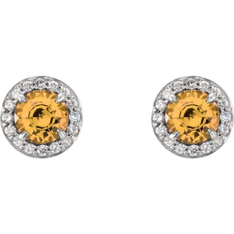 14K White 4.5 mm Natural Citrine & 1/6 CTW Natural Diamond Earrings 14K White 4.5 mm Natural Citrine & 1/6 CTW Natural Diamond Earrings