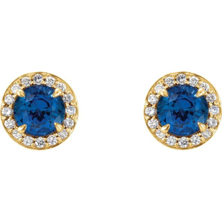 14K Yellow 4.5 mm Lab-Grown Blue Sapphire & 1/6 CTW Natural Diamond Earrings 14K Yellow 4.5 mm Lab-Grown Blue Sapphire & 1/6 CTW Natural Diamond Earrings