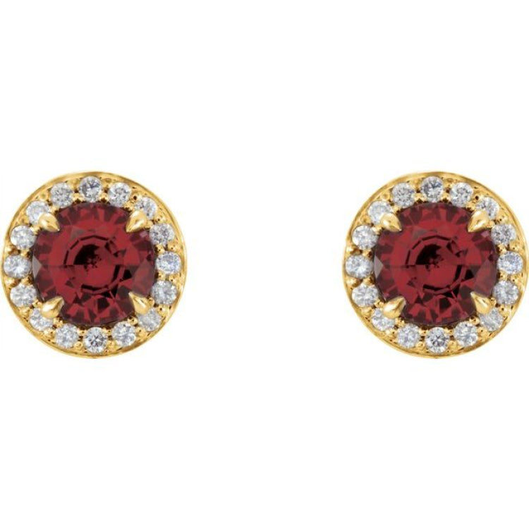 14K Yellow 4.5 mm Natural Mozambique Garnet & 1/6 CTW Natural Diamond Earrings 14K Yellow 4.5 mm Natural Mozambique Garnet & 1/6 CTW Natural Diamond Earrings
