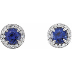 Sterling Silver 4.5 mm Lab-Grown Blue Sapphire & 1/6 CTW Natural Diamond Earrings Sterling Silver 4.5 mm Lab-Grown Blue Sapphire & 1/6 CTW Natural Diamond Earrings