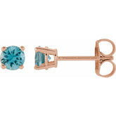 14K Rose 4 mm Natural Blue Zircon Earrings