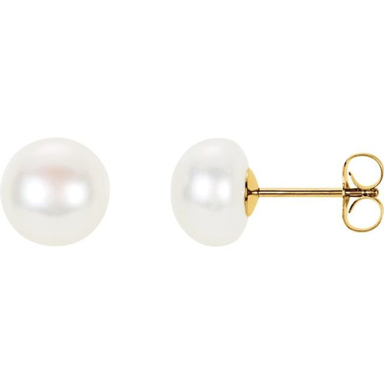 14K Yellow Panache® Cultured White Freshwater Pearl Stud Earrings 14K Yellow Panache® Cultured White Freshwater Pearl Stud Earrings