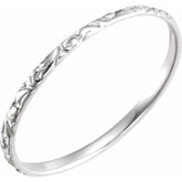 14K White Etched Ring