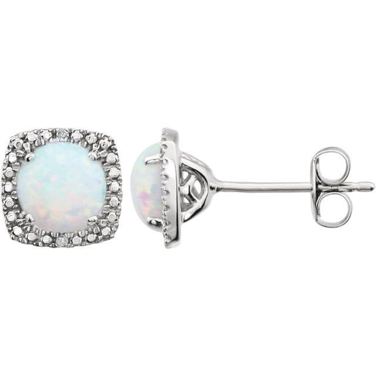 Sterling Silver Lab-Grown Opal & .015 CTW Natural Diamond Earrings Sterling Silver Lab-Grown Opal & .015 CTW Natural Diamond Earrings
