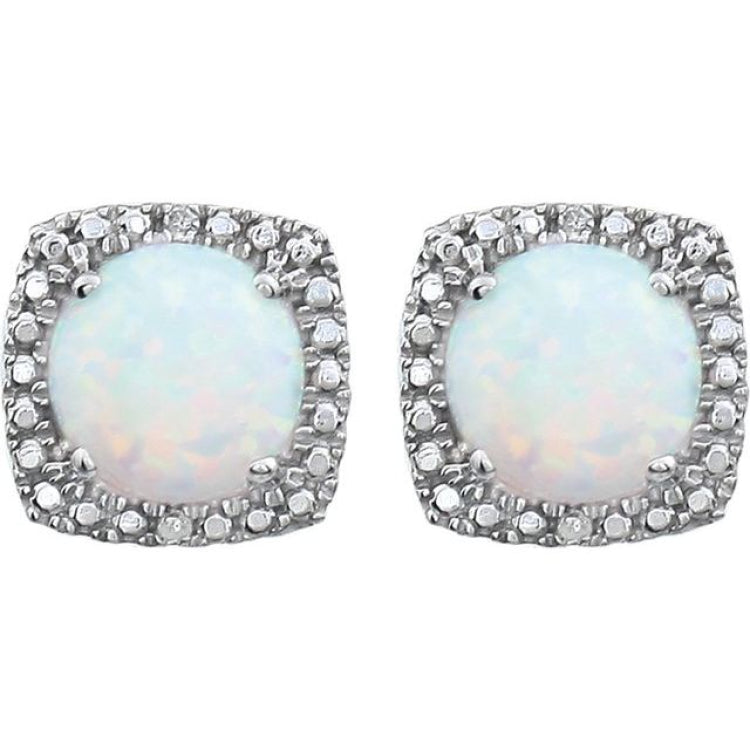 Sterling Silver Lab-Grown Opal & .015 CTW Natural Diamond Earrings Sterling Silver Lab-Grown Opal & .015 CTW Natural Diamond Earrings
