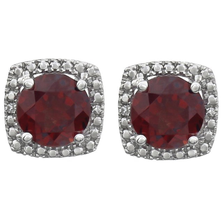 Sterling Silver Natural Mozambique Garnet & .015 CTW Natural Diamond Earrings Sterling Silver Natural Mozambique Garnet & .015 CTW Natural Diamond Earrings