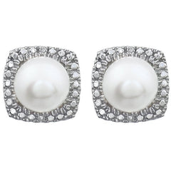 Sterling Silver Cultured White Freshwater Pearl & .015 CTW Natural Diamond Earrings Sterling Silver Cultured White Freshwater Pearl & .015 CTW Natural Diamond Earrings