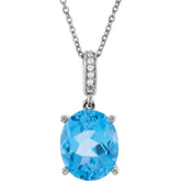 14K White Natural Swiss Blue Topaz & .025 CTW Natural Diamond 18" Necklace