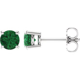 14K White 5 mm Natural Emerald Earrings
