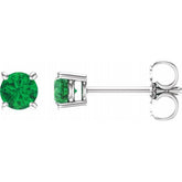 14K White 4 mm Natural Emerald Earrings
