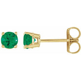 14K Yellow 4 mm Natural Emerald Earrings
