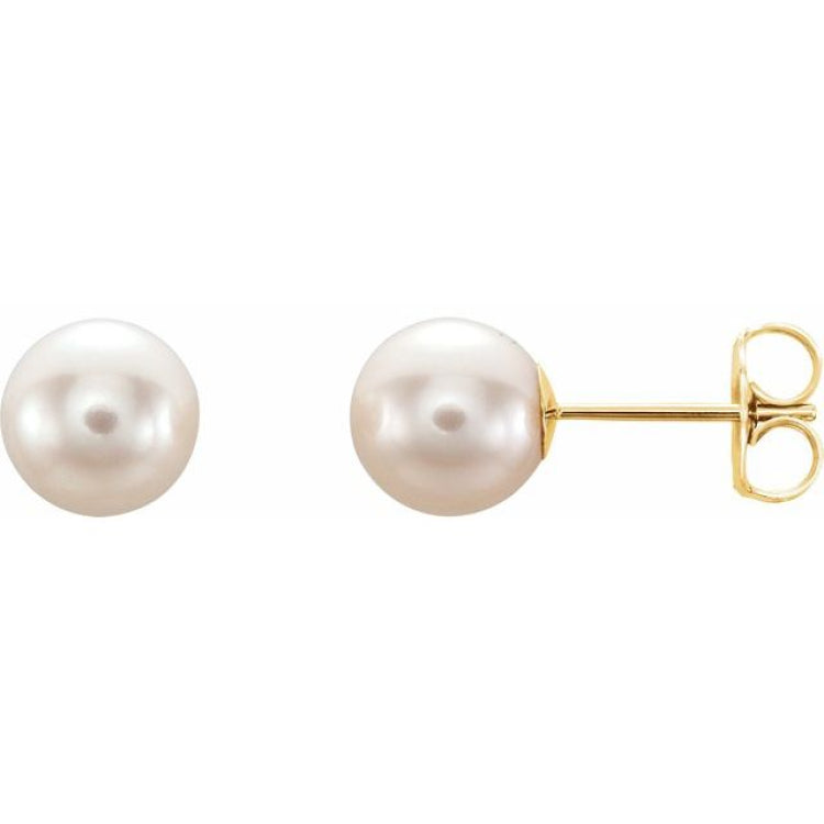 14K Yellow Cultured White Freshwater Pearl Earrings 14K Yellow Cultured White Freshwater Pearl Earrings
