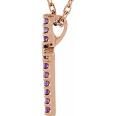 14K Rose Natural Amethyst Petite Cross 16" Necklace
