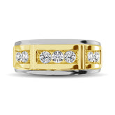 Diamond 1 Ct.Tw. Mens Wedding Band in 10K White Gold with Yellow Gold Accent