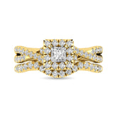 Diamond Twist Shank Single Halo Bridal Ring 1 ct tw Princess Cut in 14K Yellow Gold