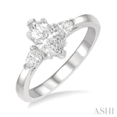 3/4 Ctw Tri-Mount Diamond Engagement Ring With 1/2 Ctw Marquise Cut Center Stone in 14K White Gold
