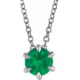 Platinum 6 mm Lab-Grown Emerald Solitaire 16-18" Necklace