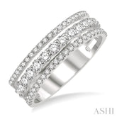 3/4 Ctw Split Triple Band Round Cut Diamond Fashion Band in 14K White Gold