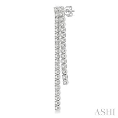 1 3/4 Ctw Twin Line Round Cut Diamond Tennis Earring in 14K White Gold 1 3/4 Ctw Twin Line Round Cut Diamond Tennis Earring in 14K White Gold