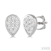 1/3 Ctw Pear Shape Lovebright Round Cut Diamond Bezel Stud Earring in 14K White Gold