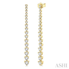 1 1/2 Ctw Round Cut Diamond Riviera Drop Earring in 14K Yellow Gold 1 1/2 Ctw Round Cut Diamond Riviera Drop Earring in 14K Yellow Gold