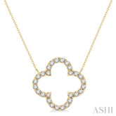 3/4 Ctw Clover Round Cut Diamond Pendant With Chain in 14K Yellow Gold