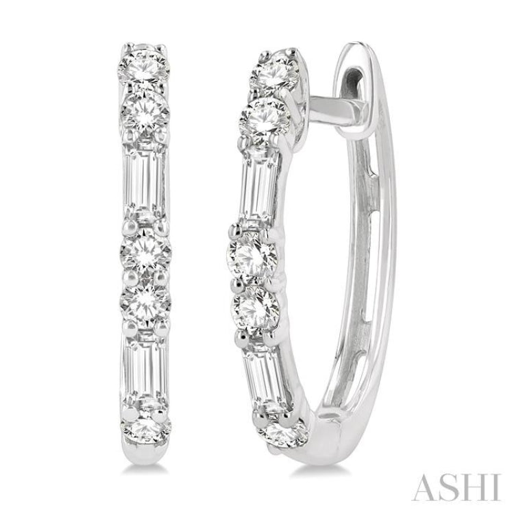 1/3 Ctw Baguette and Single Cut Diamond Petite Huggies in 14K White Gold 1/3 Ctw Baguette and Single Cut Diamond Petite Huggies in 14K White Gold
