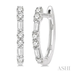 1/3 Ctw Baguette and Single Cut Diamond Petite Huggies in 14K White Gold 1/3 Ctw Baguette and Single Cut Diamond Petite Huggies in 14K White Gold