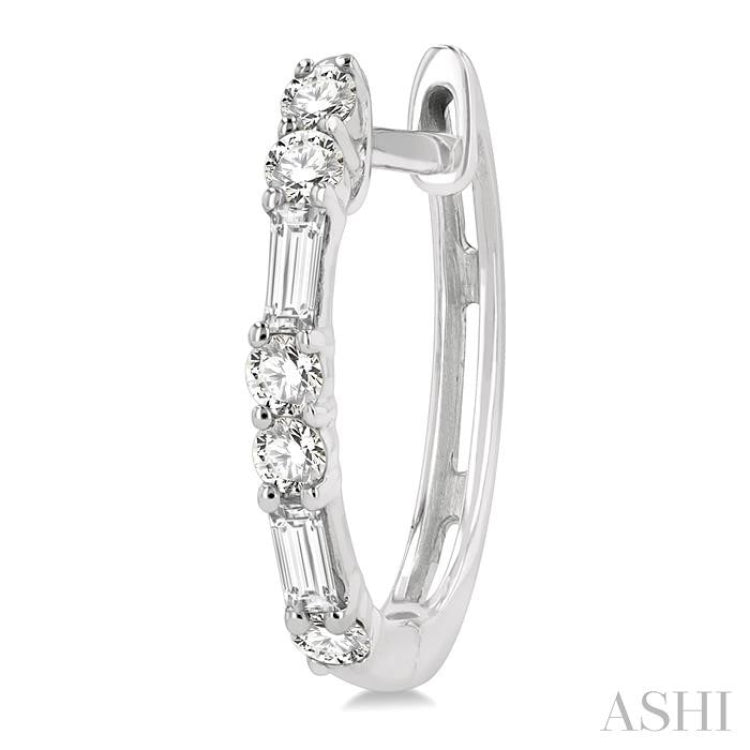 1/3 Ctw Baguette and Single Cut Diamond Petite Huggies in 14K White Gold 1/3 Ctw Baguette and Single Cut Diamond Petite Huggies in 14K White Gold