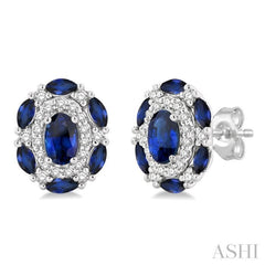 5x3 MM Oval Cut and 3X1.5 MM Marquise Cut Sapphire and 1/5 Ctw Round Cut Diamond Precious Earring in 14K White Gold 5x3 MM Oval Cut and 3X1.5 MM Marquise Cut Sapphire and 1/5 Ctw Round Cut Diamond Precious Earring in 14K White Gold